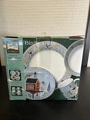 16 Piece Sakura Stoneware Set Warren Kimble Birdhouses Plates Bowls Mugs NEW • $85