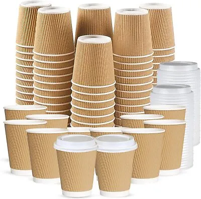 Disposable Coffee Cups With Lids - Takeaway Paper Cups For Hot & Cold Drinks • £11.99