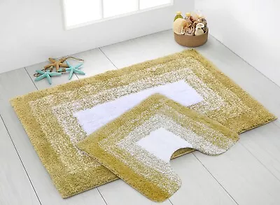 Supersoft Modern Non Slip Ochre Yellow Bathroom Bath Rug Pedestal Mat Set • £9.95