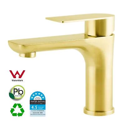 Bathroom Basin Mixer Tap Brushed Gold Round Vanity Sink Faucet Tapware Spout • $89