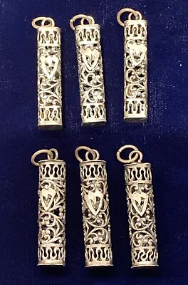 Vintage Israel “Mezuzah” Case Pendant Sterling Silver Filigree Necklace • $28