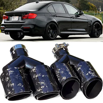 Double Outlet Forged Carbon Fiber Nozzle Muffler Universal Car Dual Exhaust Tip • $170.99