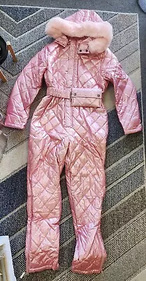 $79.99 • Buy Womens Ski Suit Jumpsuit Outdoor Winter Skiing Jacket Snowsuit Fur, Pink, L