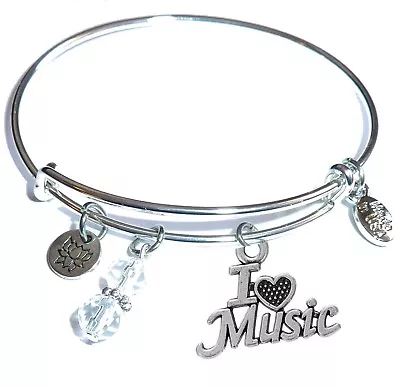 I Love Music  Charm Expandable Bangle Bracelet Comes In A Gift Box!  • $9.99