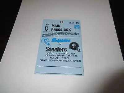 Miami Dolphins Media  Press Parking Pass Pittsburgh Steelers 1996 • $5.99