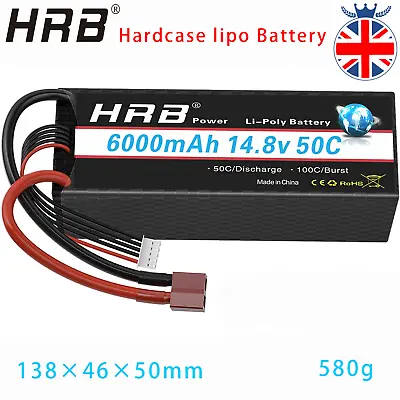 £42.67 • Buy HRB 4S 14.8V Hardcase Lipo Battery 6000mah 50C Deans T Plug For 1/8 1/10 Truck