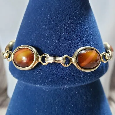 Vintage Mid Century Sarah Coventry Brown Faux Tiger Eye Bracelet 7 Inch • $11.50