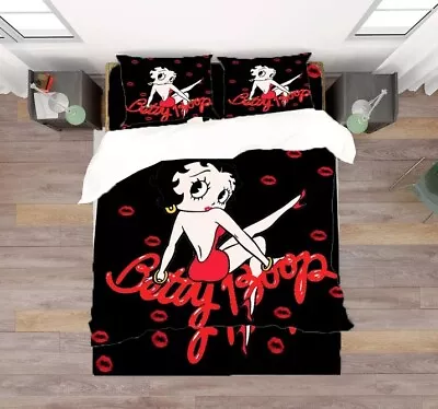 5pc Betty Boop Red Lips Full Queen Microfiber Duvet Comforter Set • $172.95