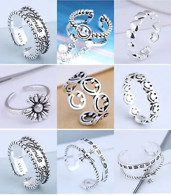 Stacking Rings Thumb Ring 925 Silver Adjustable Rings Smile Flower Rings • £4.50