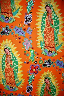 RARE TERRIE MANGAT Our Lady Of Guadalupe Mexico Cotton Quilt Fabric 34x44  PC7 • $79.97