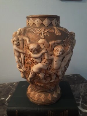 $39 • Buy Beautiful  Chippy Vintage Cherub Vase Ceramic HANDPAINTED STUNNING