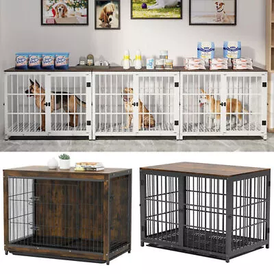 Rustic Wooden Metal Pet Dog Crate Cage End Side Table Home Furniture With Toilet • $199.92