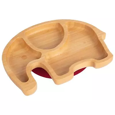 Tiny Dining Red Elephant Bamboo Baby Suction Plate Toddler Weaning Feeding Set • £13