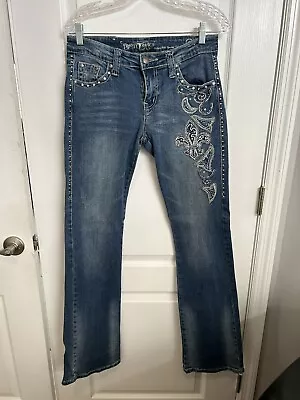 Women’s MONTANA WEST TRINITY RANCH Boot Cut Fleur De Lys Jeans Sz 9 - 31/35 • $19.99