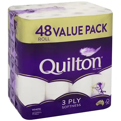 $36.99 • Buy 48x Quilton Toilet Paper Tissue Rolls 3-Ply 180 Sheets - Free Postage Best Price