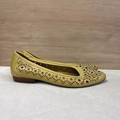 Clarks Active Air Yellow Leather Flat Ballerina Pumps Slip On Shoes Size UK 5D • £5