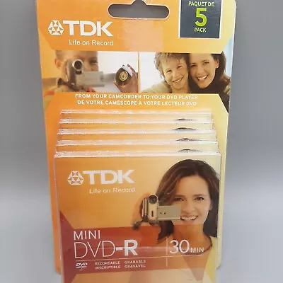 TDK Mini DVD-R Recordable 5 Pak Camcorder 30min 1.4Gb New Factory Sealed • $14.82