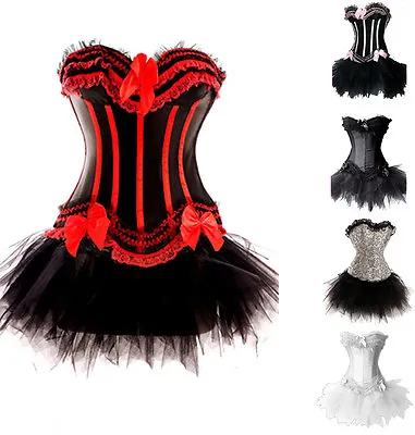 Fancy Dress Corset Burlesque Can Can Dance Tutu Skirt Boned Shaper Lingerie Sexy • £21.99