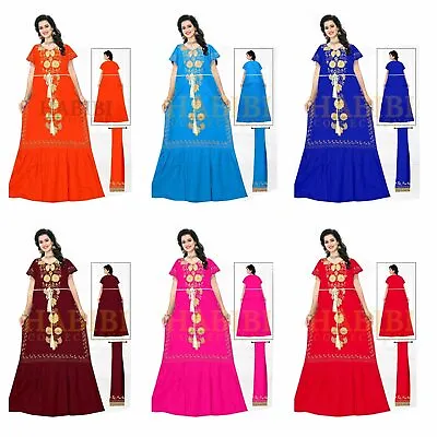 $63.55 • Buy Women Moroccan High Quality Indian Cotton Embroidered Floral Kaftan Tunic Dress
