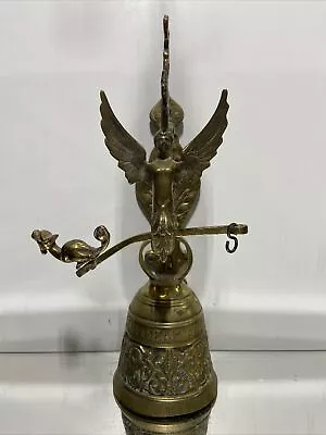 VTG. Victorian Ornate Bronze Brass Bell W Original Hanger Wall Mount Pull Chain • $200