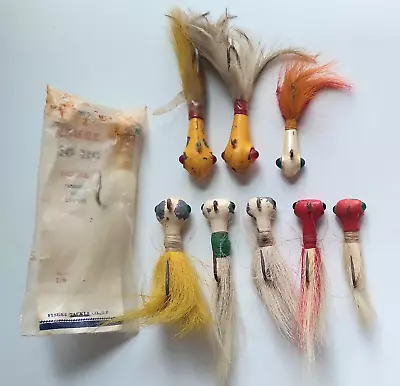 9 Vintage Fishee Big Jig & Barracuda Bucktail Jigs Lot 2oz & 3oz W/Glass Eyes • $22.95