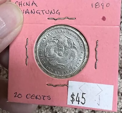 1890 China Kwangtung 20 Cent Silver Coin Au • $49