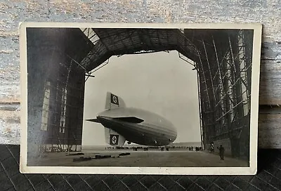 ZEPPELIN Hindenburg  LZ 129  RP Postcard  Taking Off In Front Of The Hall C1936 • £17