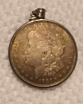 1921 D $1 Morgan Silver Dollar In A Silver Bezel • $50