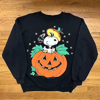 Vintage Snoopy Peanuts Pumpkin Sweatshirt Halloween Fall Crew Neck Pullover Sz L • $59.99