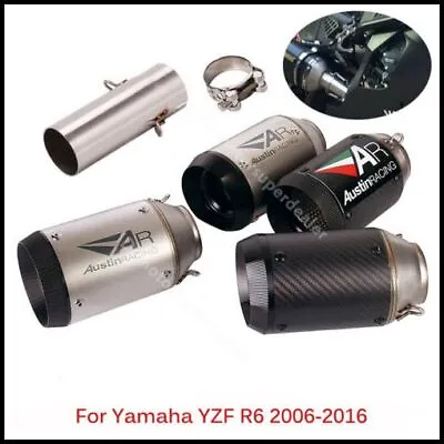 Slip For Yamaha YZF R6 2006-2016 Exhaust Tips Carbon Muffler Short Mid Link Pipe • $104.39