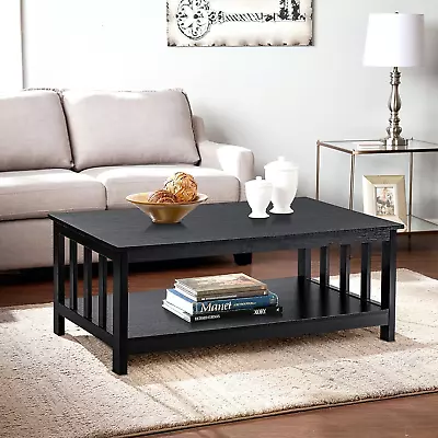 Mission Coffee Table Black Wood Living Room Table With Shelf 40 Black • $144.99
