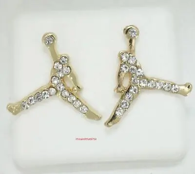 Michael Jordan Jumpman Logo Gold CZ Stud Earrings In Gift Box • $7.95