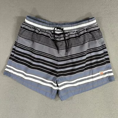 Hugo Boss Swim Trunks Mens Medium Blue Gray Striped Pockets Lined Drawstring EUC • $18.88