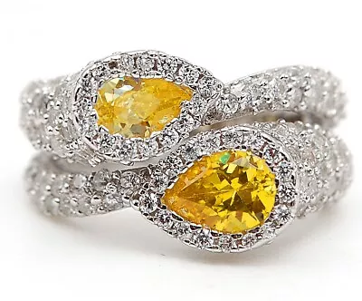 3CT Yellow Sapphire & White Topaz 925 Sterling Silver Ring Sz 6 N2-3 • $11.99