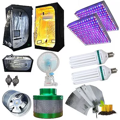 Hydroponics Setup LED 225 130w CFL Grow Light 2700k 6400k Ventilation Clip Fan • $267.75