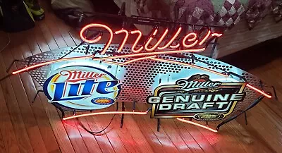  Large Vintage Miller Lite & Genuine Draft Beer Real Tube Neon Sign 2004 USA • $259