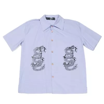 Vintage Graphic Dragon Shirt | Medium | Button Pattern Tattoo Y2k Party Chinese • £15.39