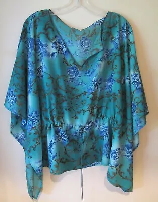 JAIPUR Top/ Kaftan/ Tunic/ Poncho Style W/ Butterfly Sleeves BLUE Sz. L • $11.95