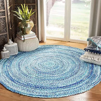 Rug 100% Cotton Round Natural Reversible Braided Carpet Modern Rustic Look Rugs • $89.99