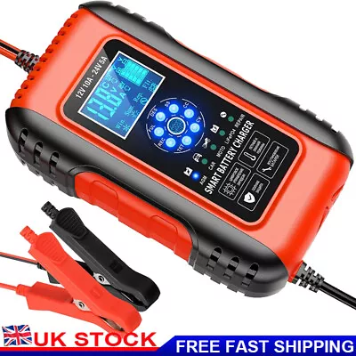 12V 24V 10A Smart Automatic Car Battery Charger Truck Pulse Repair AGM GEL UK • £20.39