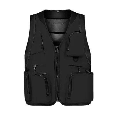 Mens Fisherman Photographer Fashion Sleeveless Tops Multi Pocket Utility Vest • £13.55