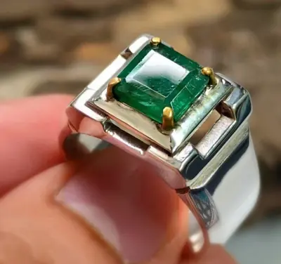 Natural Deep Green Emerald Mens Ring Handmade Emerald Ring For Men Zamurd Ring • $249.50