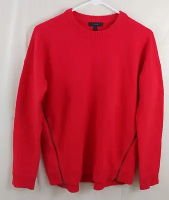 J Crew Womens Wool Sweater Small Red Crew Neck Pullover Zipper Detail • $19.61