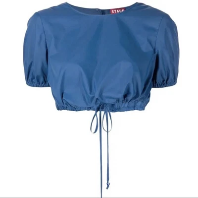 $99 • Buy Staud Prato NWT Women's Blue Crop Top Recycled Nylon Sz S Puff Short Slv $195