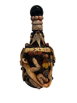 Mexican Aztec Mayan Folk Art Pottery Jeweled Encased Bottle Decanter 10” • $53.99