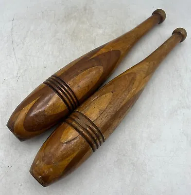 Vintage Wood Inlayed Indian Clubs Exercising Juggling Pins - Unique Build • $325.61