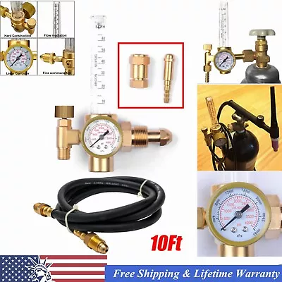 Argon CO2 Mig Tig Flow Meter Regulator Welding Flowmeter Gas Gauge Welder + Hose • $31.98