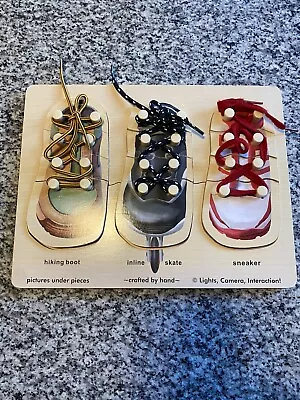 $4.99 • Buy Melissa & Doug Wooden Shoe Lace Peg Puzzle #169 Learn To Tie Skates Boots  Nice!