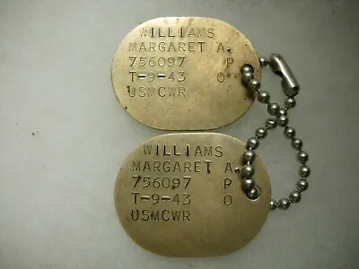 WW2 USMCWR Dog Tag Pair - Female Marine T-43 Margaret Williams 756097  XB • $345