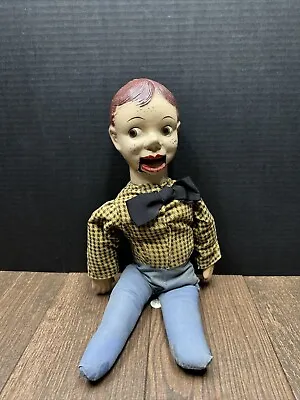 Vintage Ventriloquist Pull String Mouth Doll With Freckles Sideways Painted Eyes • $150